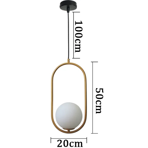 Американские креативные стеклянные шаровые подвесные светильники, железный обруч, Подвесная лампа для спальни, кафе, ресторана, бара, внутреннее освещение, Декор - Цвет корпуса: L H 50cm