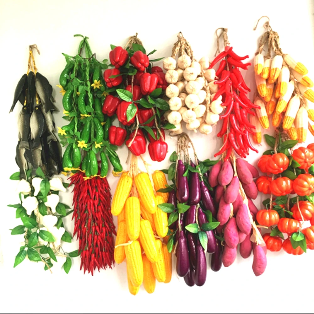 

Simulation Fruit Vegetable Fake Pepper Apple cucumber chili foam Model Farmhouse Hotel Decoration Rattan Hanging String