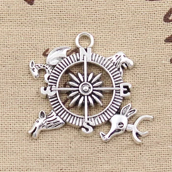 

6pcs Charms Game Of Throne Topic Guide Compass 28x34mm Antique Silver Color Pendants Making DIY Handmade TibetanJewelry