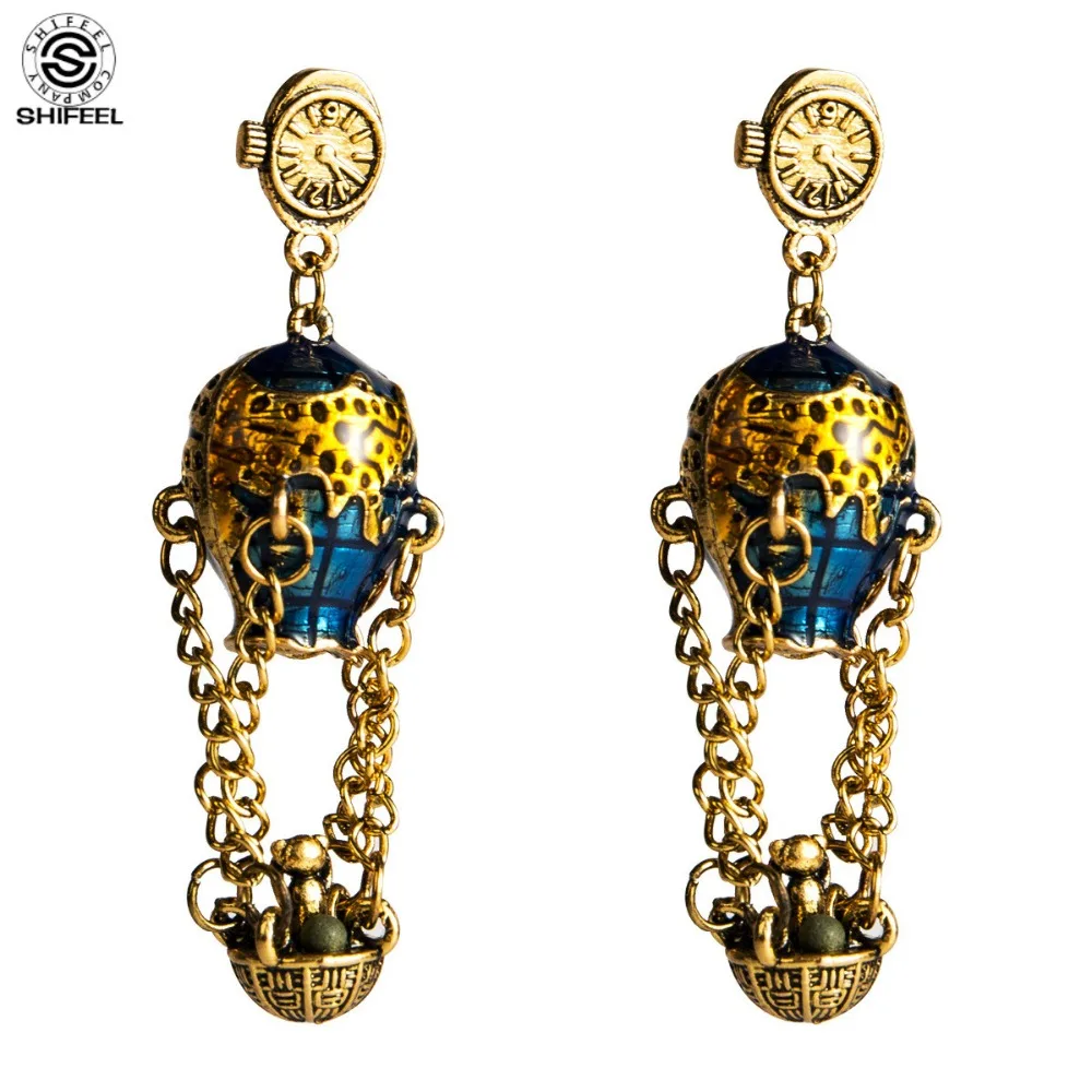 

SHIFEEL 2019 New Arrival Occident Fashion Bohemia Hot air balloon Travel around the world Map Pocket watch Drop Earrings