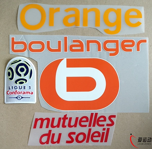 1718 и 1617 Марсель дома спонсор патч Лиги 1 накладной+ Mutuelles du soleil+ BOULANGER+ наклейка Orange