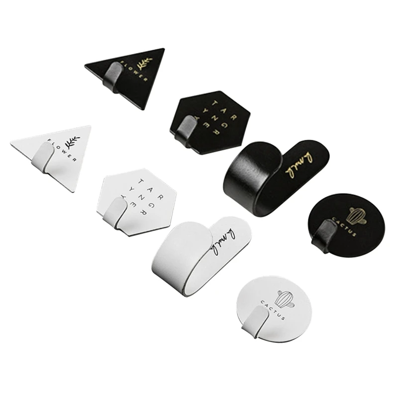 

4PCS Nordic Style Geometric Wrought Iron Hook Clasp Cactus Letter Pattern Black White for Home Room Bathroom Storage Decoration