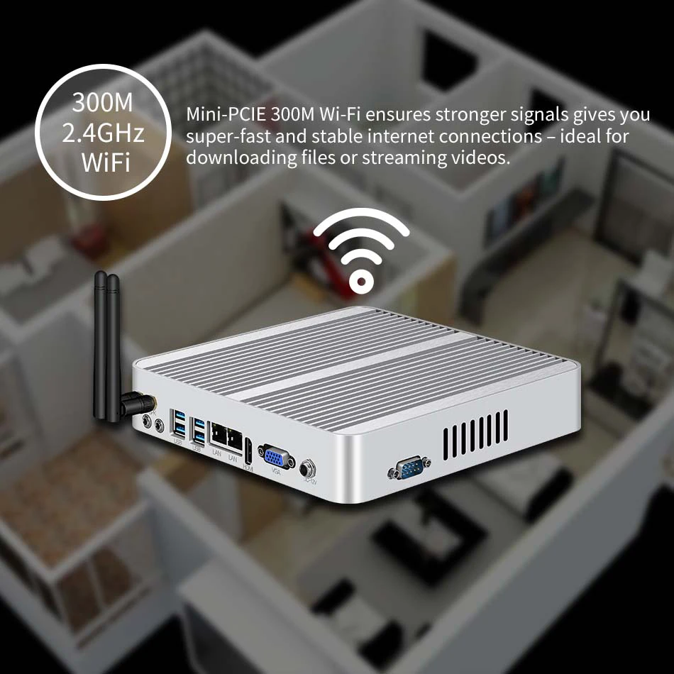 Двойной гигабитный Ethernet LAN мини-компьютер без вентилятора Core i5 4200U i7 5500U мини-ПК Celeron 2955U Windows PC, HDMI, VGA RS485 USB3.0