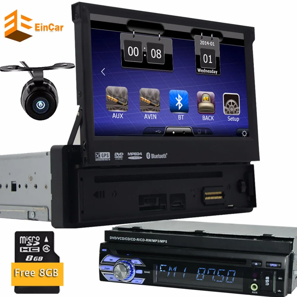 

1Din Headunit Detachable Panel Touchscreen Car Radio Stereo Free 8GB GPS Map Card Backup Camera Autoradio Bluetooth Aux CD DVD