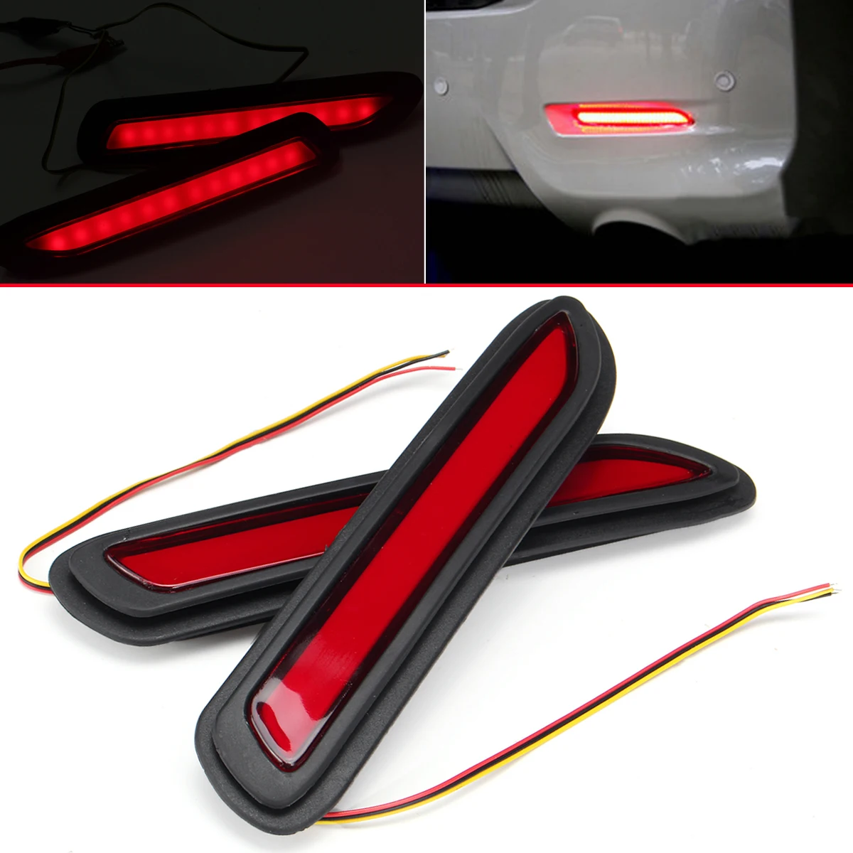 

2pcs Universal Car LED Rear Bumper Reflectors Red Tail Brake Stop Running Turning Light New Warning Night Driving Fog Lamp