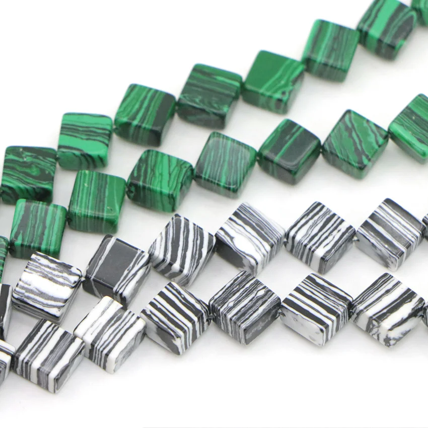 Princess diagonally green pine stone beads (25)