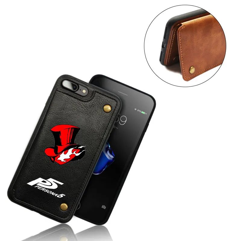 

PERSONA-5 Game Phone Case PU Leather Kickstand Card Slots Case Double Magnetic Clasp Durable Dirt-resistant Mobile Phone Cases