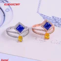 Kjjeaxcmy Fine Jewelry 925 Серебро инкрустированные с натуральной бирюзой золотой камень женский стиль кольцо бандероль. Drtfv