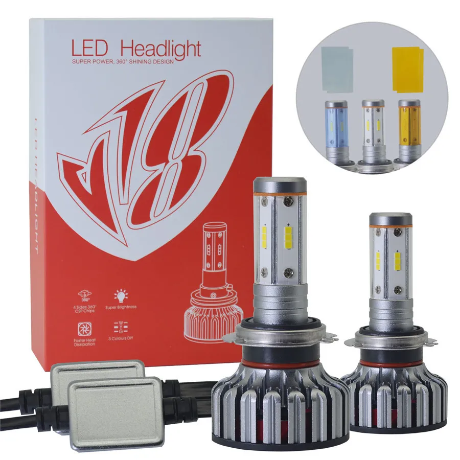 2018 Новейшая 4 боковые фары для автомобиля H4 LED H7 H11 H8 9005 HB3 9006 100 Вт 12000lm Canbus Light 3000K 6000K