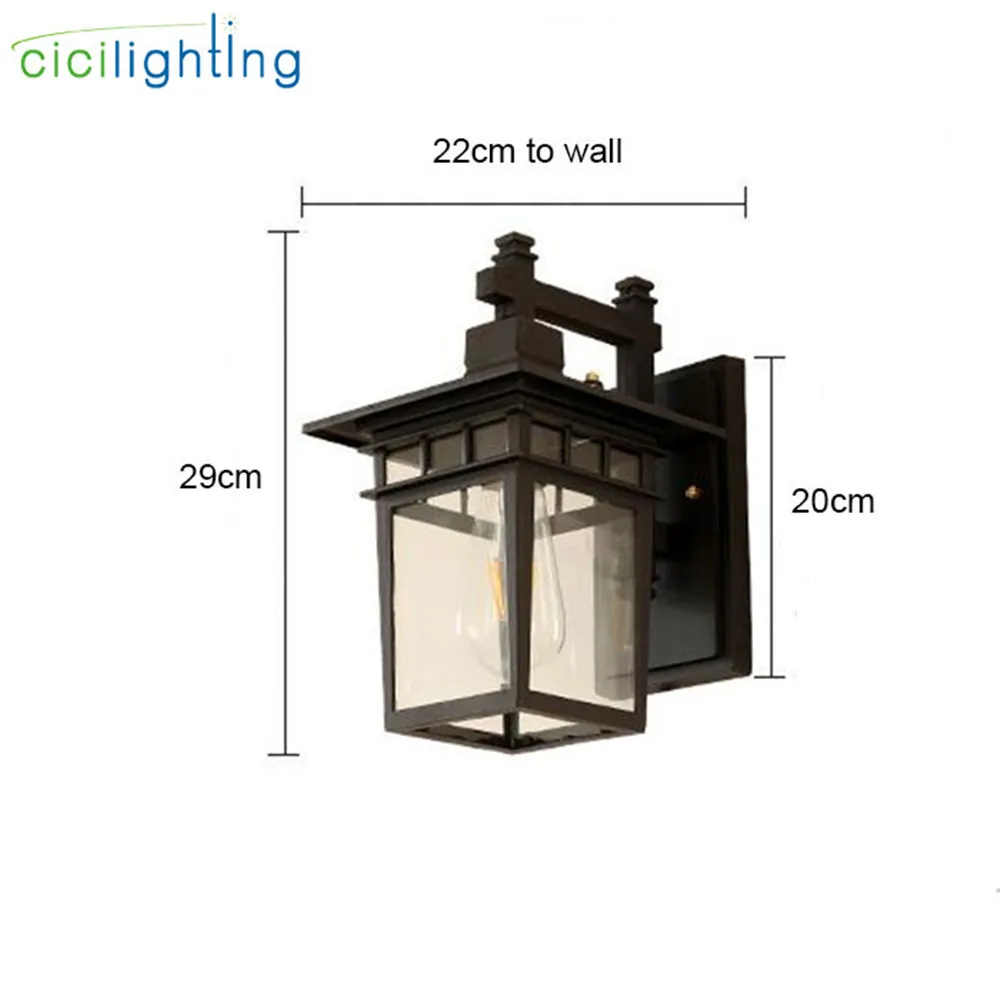 Черный металл+ стеклянный абажур настенный светильник Открытый водонепроницаемый крыльцо сад настенный светильник бра балкон терраса декоративный светильник ing лампа