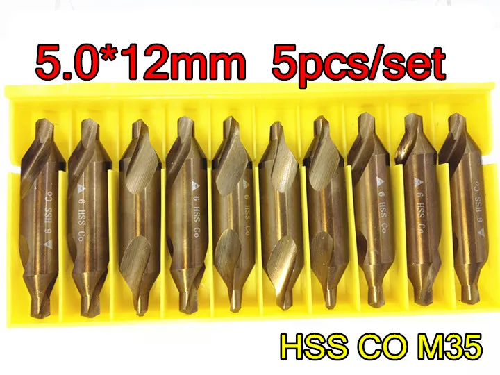

5.0*12mm petiole 5 pcs/set HSS CO M35 60 degrees Containing cobalt spiral center drill Processing of stainless steel etc .