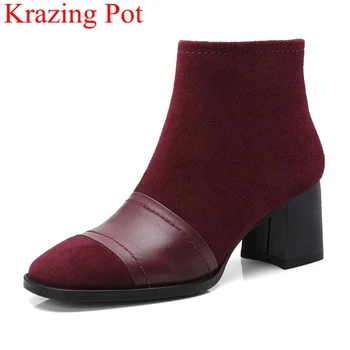 

2018 superstar big size zipper ankle boots square heel genuine leather round toe motorcycl boots brand concise winter shoes L60