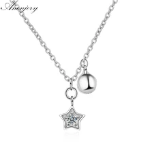 Anenjery простое модное 925 пробы Серебряное циркониевое Звездное Ожерелье с колокольчиками для женщин и девушек короткое ожерелье подарок на день рождения S-N259