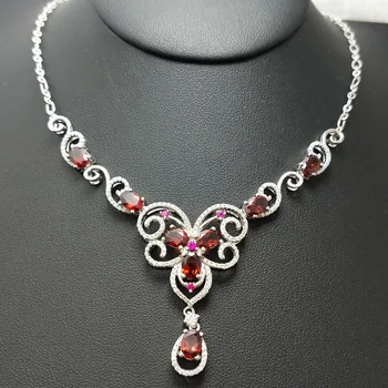 

FLZB ,100% natural garnet in 925 sterling silver setting fashion elegant beautiful butterfly charming necklace for party women