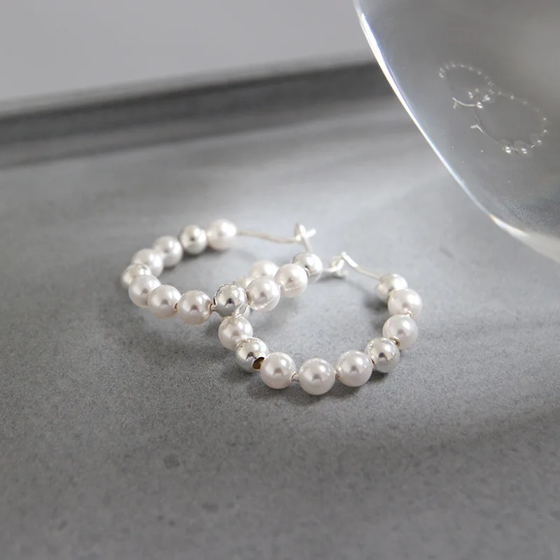 SHANICE женские 925 пробы серебряные серьги-кольца круглые серебряные бусы с жемчугом большие петли подарки пирсинг