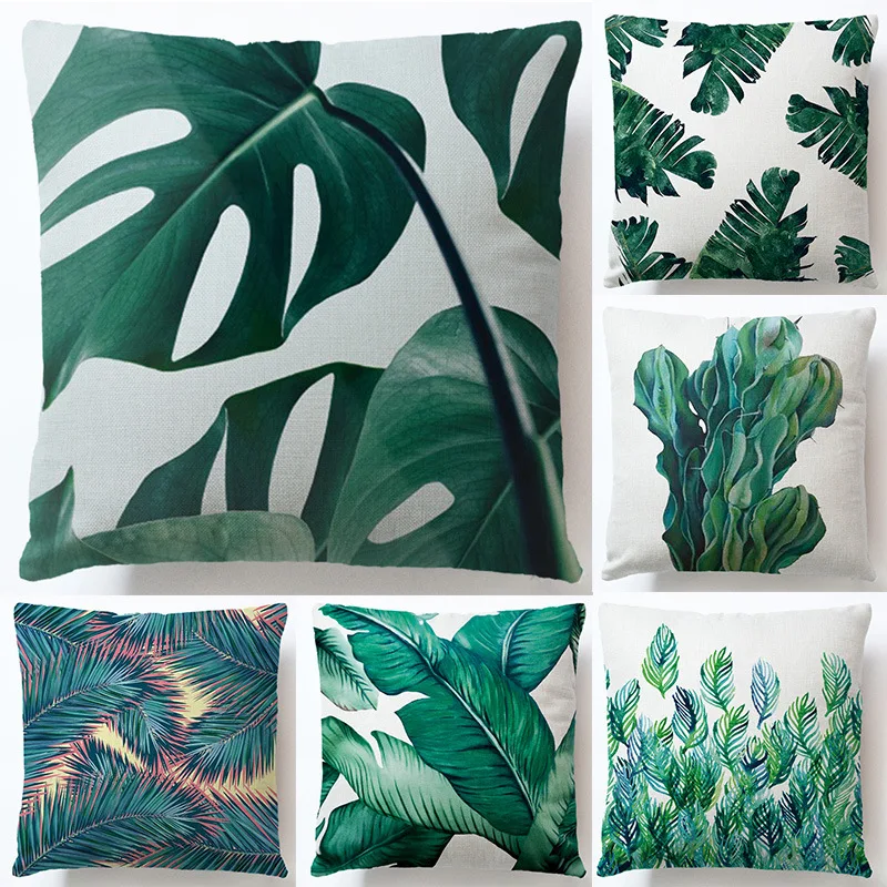 

Home Textile 45*45CM Linen color Printed Green Forest Plant Leaf Square Sofa Car Pillow Case Pillowcase Cushion Cover 2pc/lot