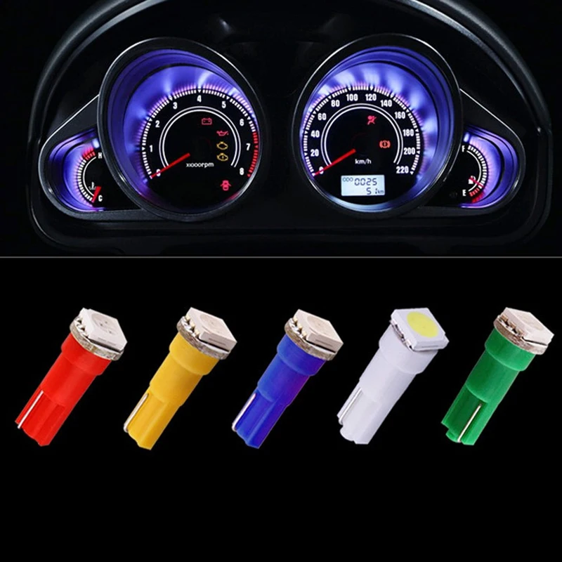 10x T5 Автомобильный светодиодный сигнальная лампа Интерьер Индикаторы приборной панели светильник Авто габаритный фонарь 12В Супер яркий белый красные, синие