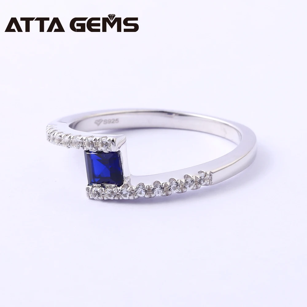 Кольцо из стерлингового серебра с синим сапфиром, унисекс, 1 карат, сапфир S925, кольца для свадьбы, помолвки, женское серебряное кольцо, простой дизайн