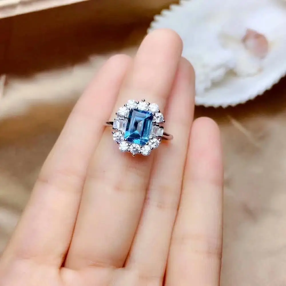 

shilovem 925 silver sterling rings natural topaz cute fine Jewelry women wedding new wholesale open gift new 6*8mm mj06086666agb