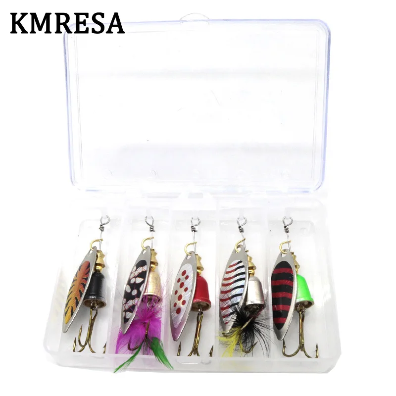 

5Pcs Fishing Lures Spoon 7.7g Bait Set Metal Lure Kit Sequins DD Fishing Lures with Box Treble Hooks Fishing Tackle hard Bait