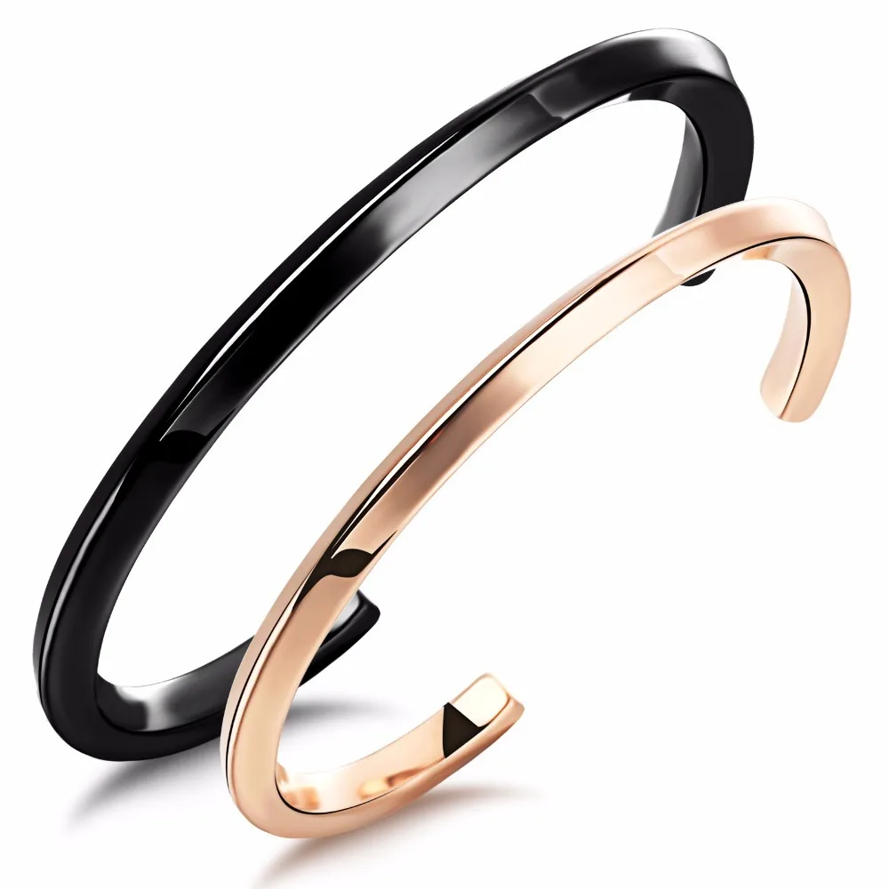 Men S Black Bangle Bracelets Rose Gold Color Bangles For Women Men S Black Bangle Bracelets Rose Gold Color Bangles For Women Simple Open Bracelet Stainless Steel Jewelry Gh766 In From