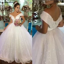 Роскошное Свадебное платье принцессы с открытыми плечами блестящие бальные платья свадебное платье на шнуровке Длинные Vestido de Noiva Robe De Mariage