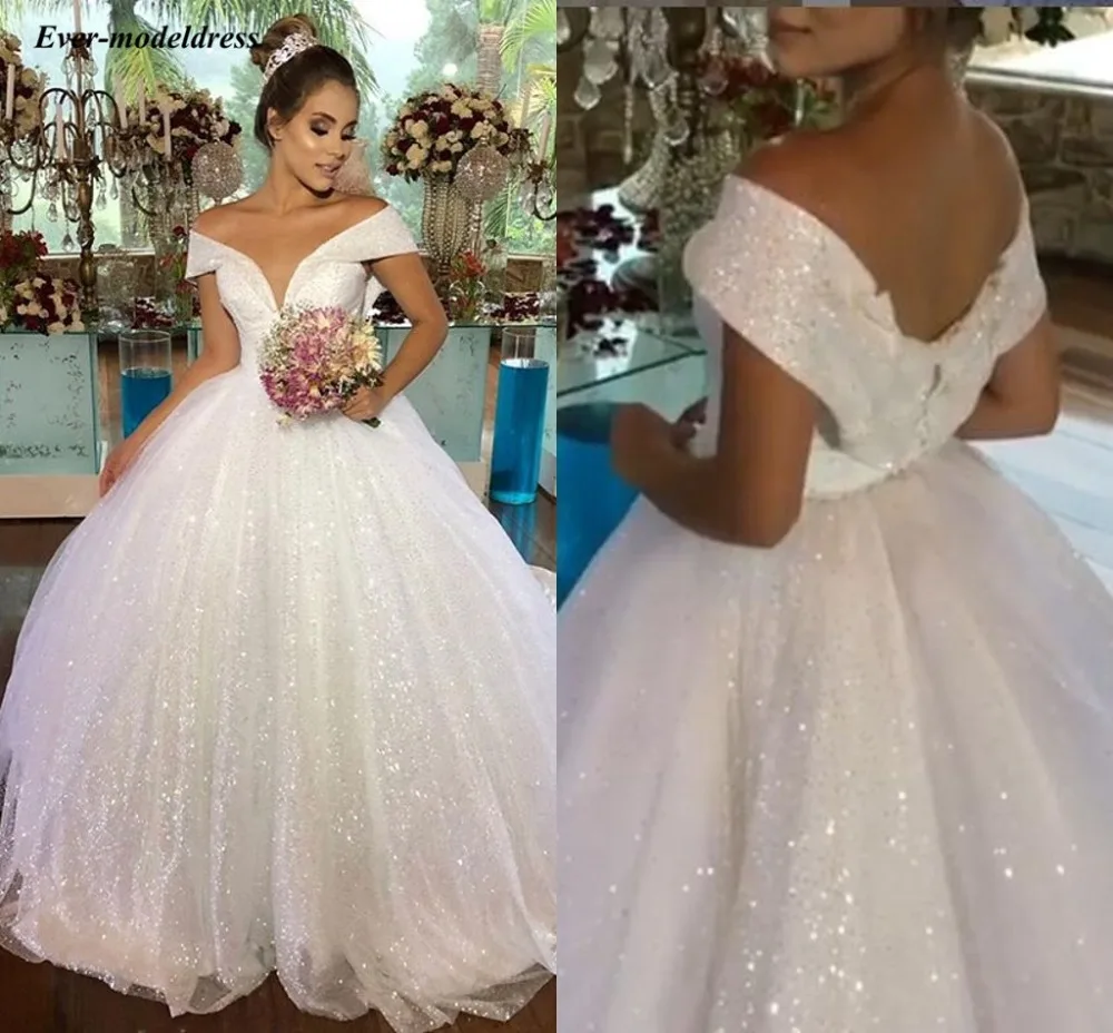 US $96.56 Luxury Princess Wedding Dresses 2021 Off Shoulder Shiny Ball Gown Bridal Gown Lace Up Long Vestido De Noiva Robe De Mariee