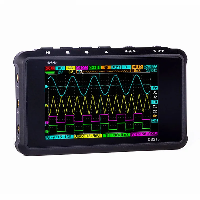 

DS213 Digital Storage Oscilloscope Portable 15MHz Bandwidth 100MSa/s Sampling Rate 2 Analog Channels+2 Digital Channels 3 Inch