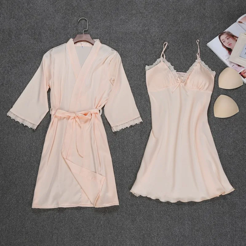 New Women Silk Robe Sexy Lace Nightgown Robe Set for Female 2 Piece Satin Sleepwear Women Plus Size Women Robe Set Nightwear 49 (6)