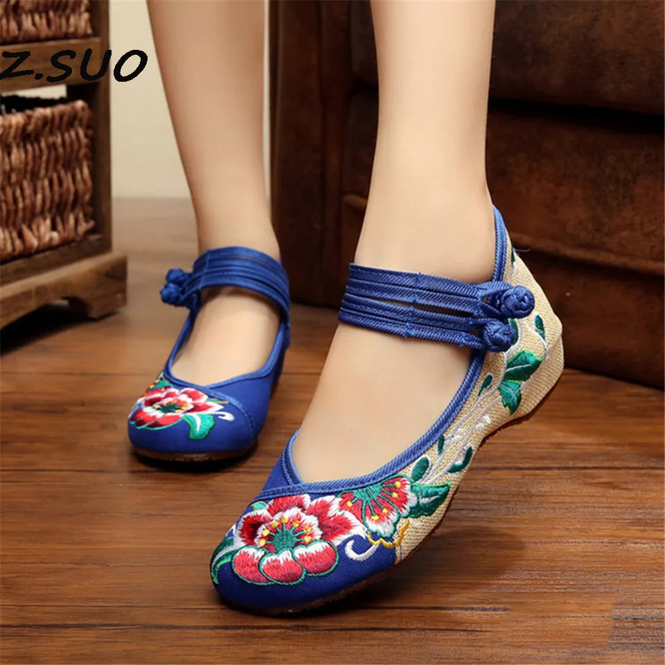 

2017 Spring And Summer Chinese Wind Low To Help Hibiscus Flowers Tendon Embroidered Cloth Shoes Women'S Shoes