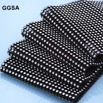 

10 yards 24 rows Clear Rhinestone Mesh Trim Black White Plastic DIY Accessories Wedding Costume Applique Ribbon Crystal Banding
