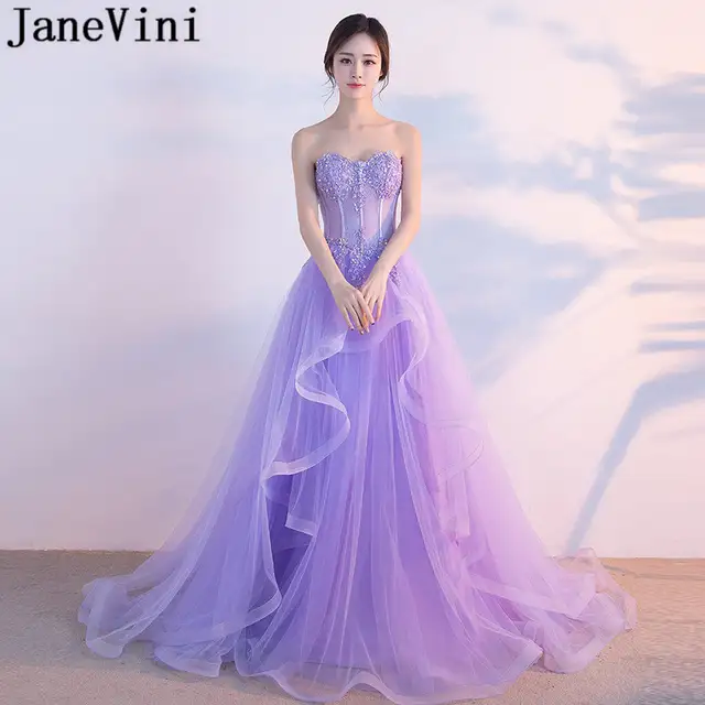 Janevini 2018 Princess Beaded Prom Dresses Long Lace Sequins Light