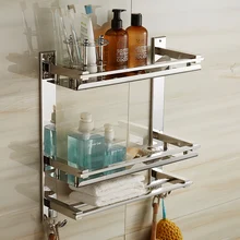Mttuzk diy полки ванная комната 304 нержавеющая сталь 3 слоя косметические стойки зубная щетка для полоскания рта держатель вешалка для полотенец с крючками для хранения