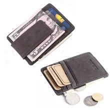 Cuero Genuino de la vendimia de Los Hombres Delgados de Dinero Clip de la carpeta de Crédito bolsillo frontal Del Bolso de tarjetas pequeño Monedero Con Monedas pinza para dinero