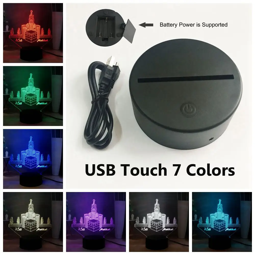 Креативный светодиодный ночник Makkah RGB USB переключатель разноцветный 3D иллюзия Лампа детский прикроватный ночник настольная лампа подарок на день рождения - Испускаемый цвет: Touch One 7 Color