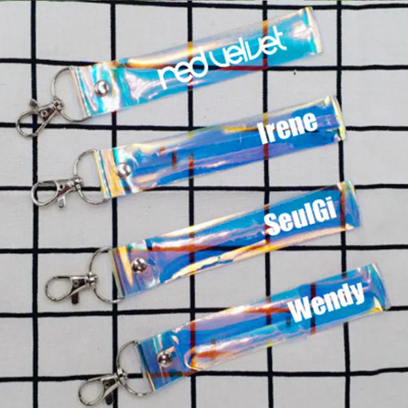 

KPOP Rainbow Laser Red Velvet Menber Name Printing Key Chain Key Ring Strip Portrait Key Chain Cute Phone Strap LX58