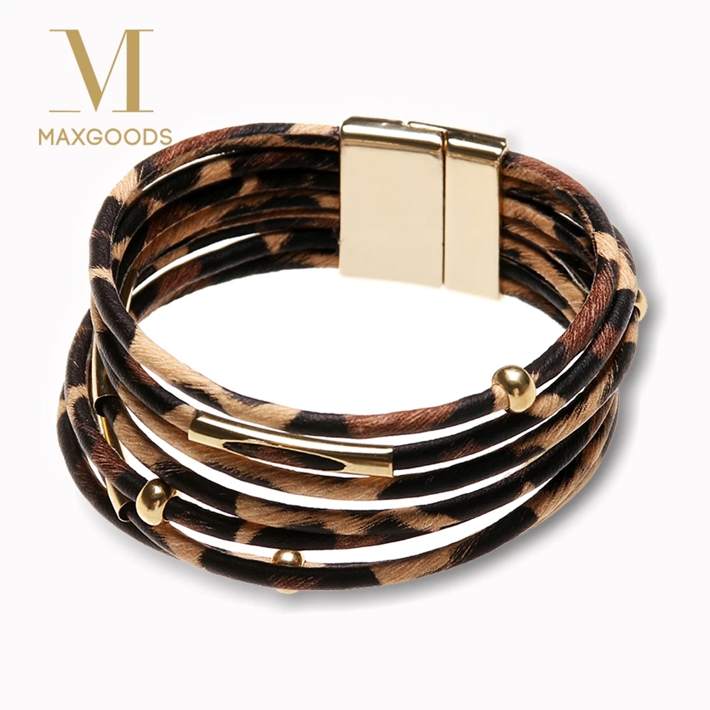 

1 Pcs Leopard Leather Bracelets For Women Fashion Bracelets & Bangles Elegant Multilayer Wrap Wide Bracelet Jewelry