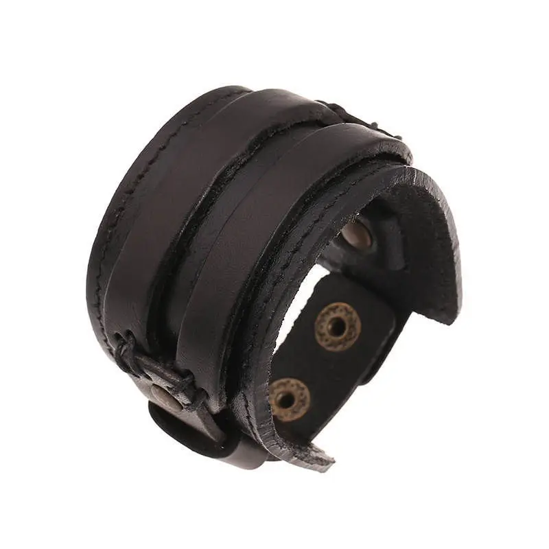 

fashion men leather bracelet open bangle rope bangles and bracelet double width black brown Color Vintage Punk Unisex jewelry