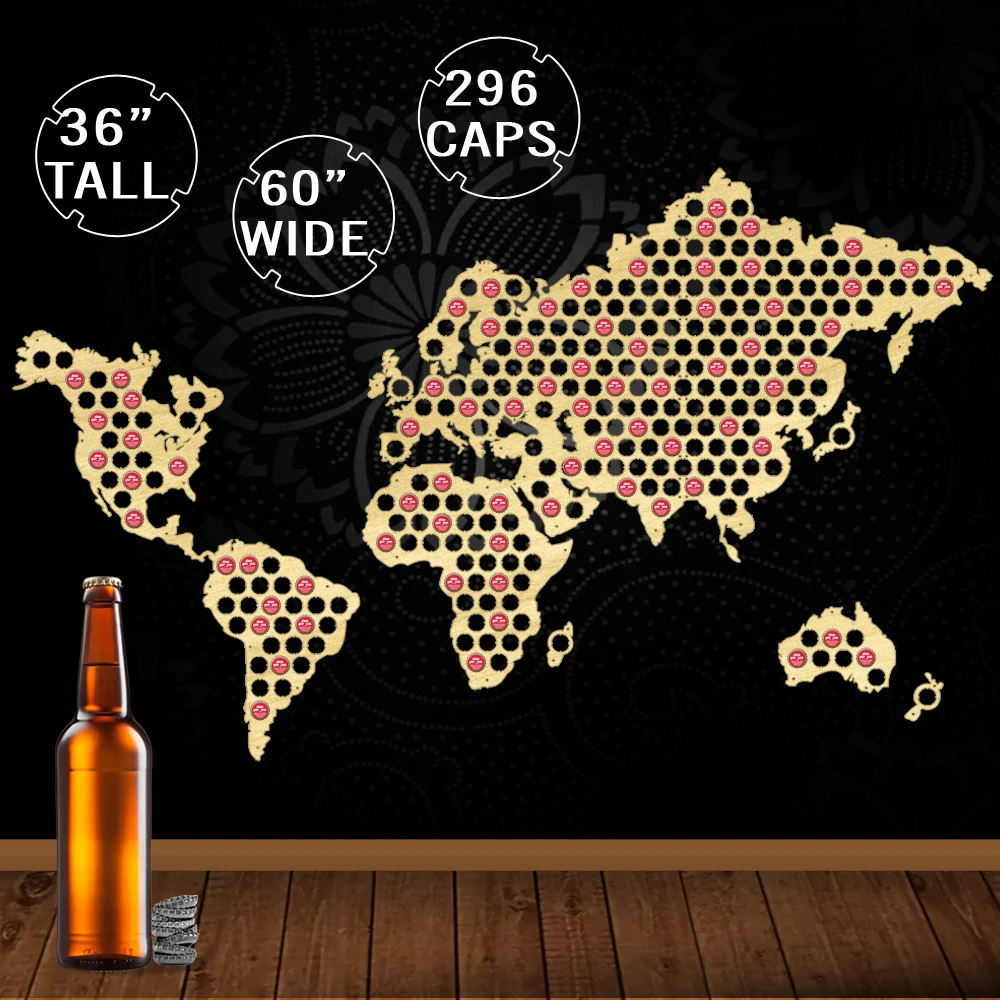

World Map Bottle Beer Cap Map Wooden Craft Wall Art Decorative Cap Collector World Map Design Gift For Beer Lover