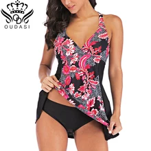 Новинка, женский купальник, плюс размер, цветочный принт, купальник для женщин, пуш-ап, Ретро стиль, два предмета, купальник, Ретро стиль, открытая спина, танкини