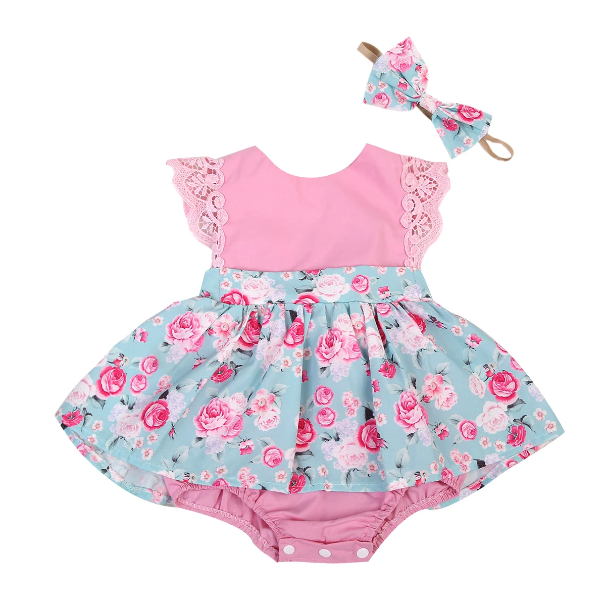 Милое платье принцессы с цветочным рисунком для маленьких девочек; кружевной комбинезон; Летние платья; Одинаковая одежда