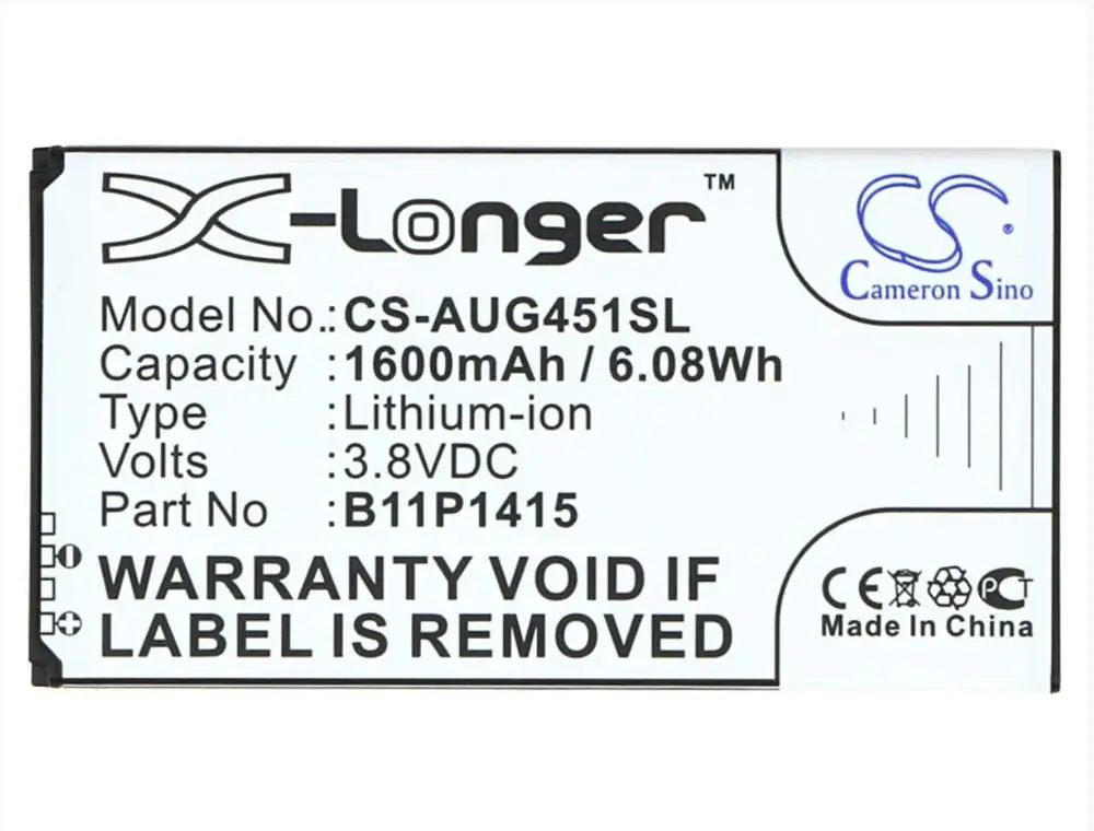 Cameron Sino 1600 Mah Batteria Per Asus Z00Sd Zc451Tg Zenfone Go 4.5 Dual Sim B11P1415 Mobile, Smartphone Batteria