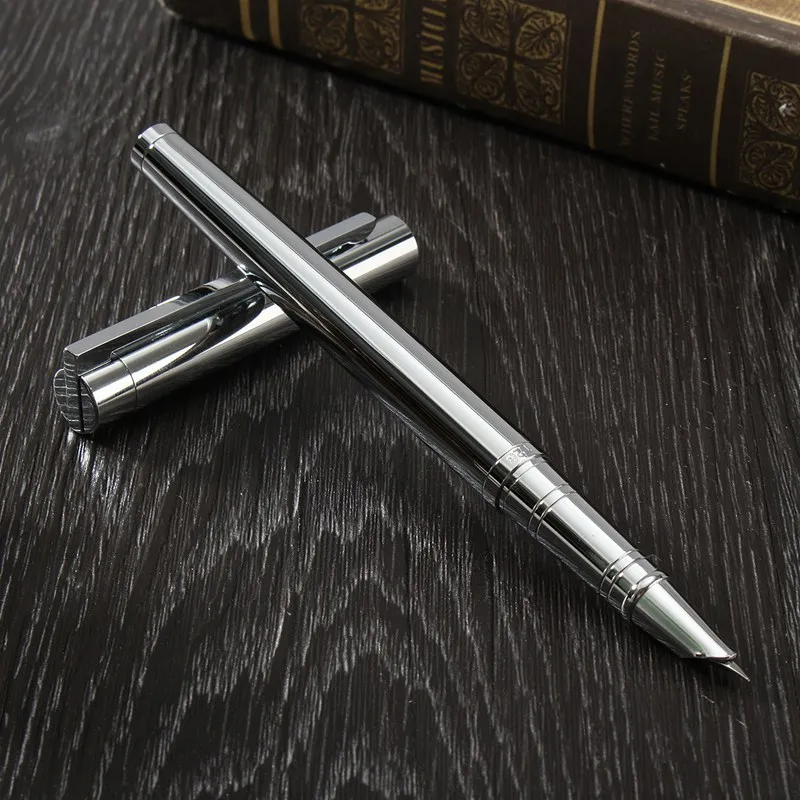 Kicute 0,38 мм тонкая серебряная перьевая ручка, металлическая перьевая офисная деловая ручка, школьные принадлежности, подарок для учителя и студента