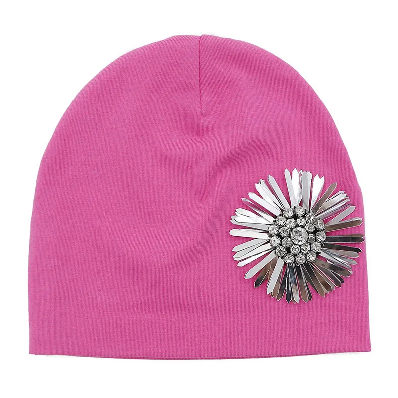 GZHilovingL/Детские шапки для девочек, для новорожденных, для маленьких девочек, для малышей, с цветочным рисунком, хлопковая мягкая розовая, белая шапка, шапка на весну, осень, зиму - Цвет: Розово-красный