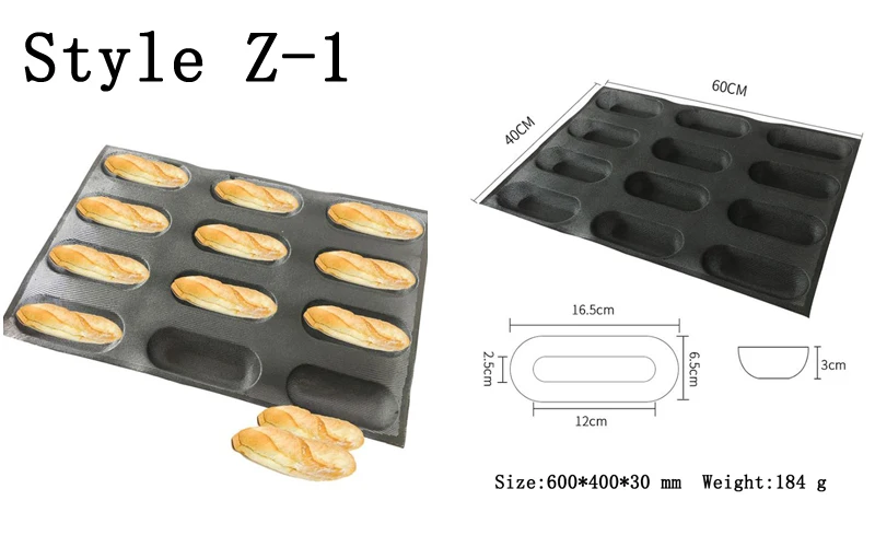 Meibum, силиконовая форма для хлеба из стекловолокна, различные формы, багет, Eclair, длинная форма в виде гамбургера, черный пористый антипригарный инструмент для выпечки