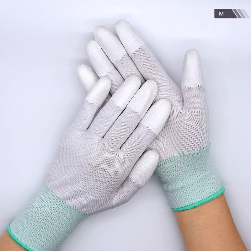 5 пар/мешок Нескользящая изоляция PU покрытие палец защитные износостойкие рабочие антистатические перчатки полиуретан
