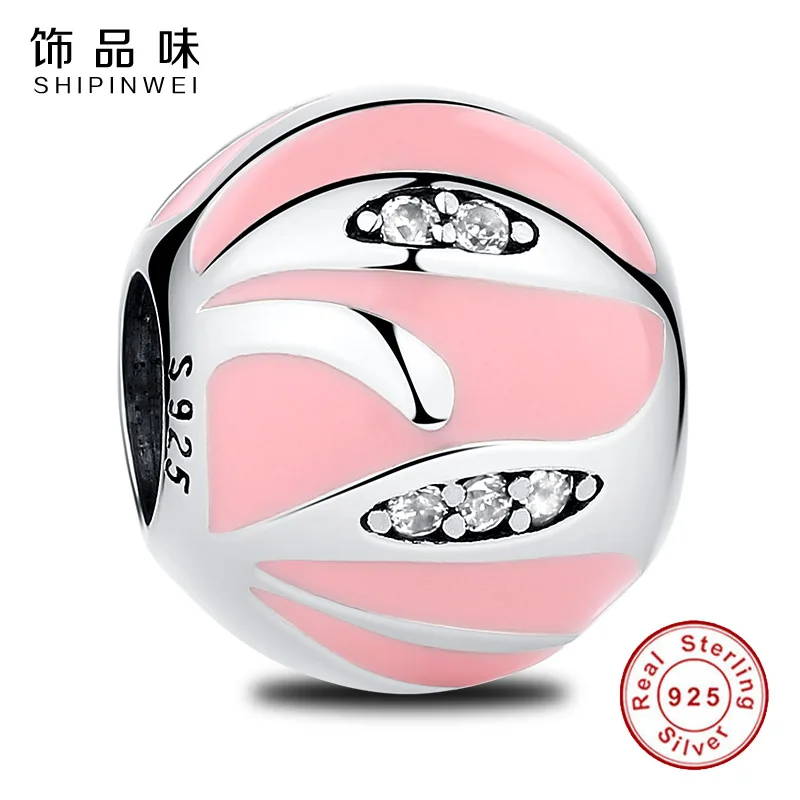 Lovely Pink Enamel Round Beads Paved With Cubic Zircon New Style 925 Sterling Silver Charm Fits Pandora Bracelet Bangle Jewelry | Украшения