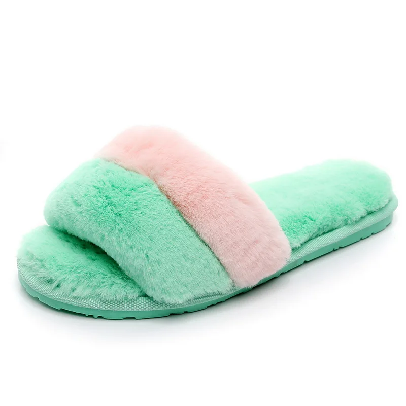 

Oeak Mixed Color Slipper Flip Flop Sandal Womens Casual Slippers Zapatos Mujer Ladies Slip On Sliders Fluffy Faux Fur Flat 2019