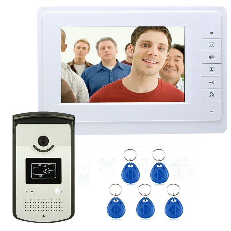 

FREE SHIPPING 7" Video Intercom Door Phone System With 1 White Monitor 1 RFID Card Reader HD Doorbell Camera In Stock Wholesale