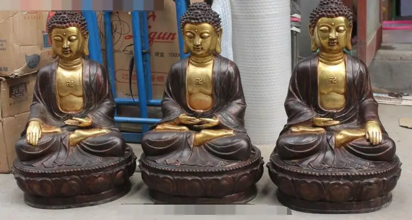

S6143 22" Tibet Purple Bronze Gilt Shakyamuni Sakyamuni Buddha Seat Lotus Statue Set D0318